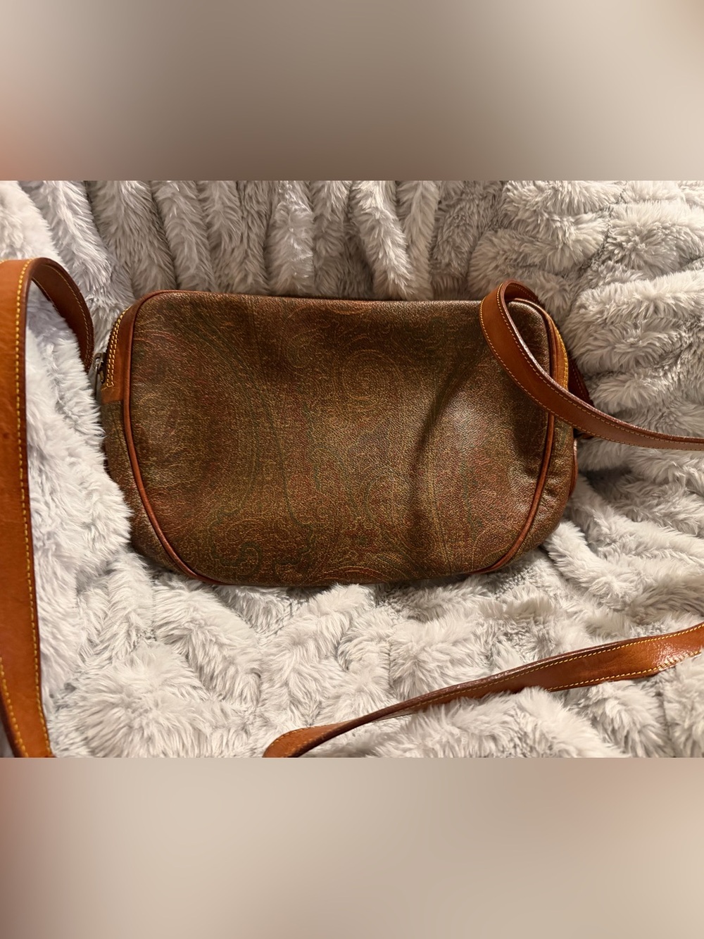 Etro Brown Paisley Jacquard and Leather Crossbody Bag